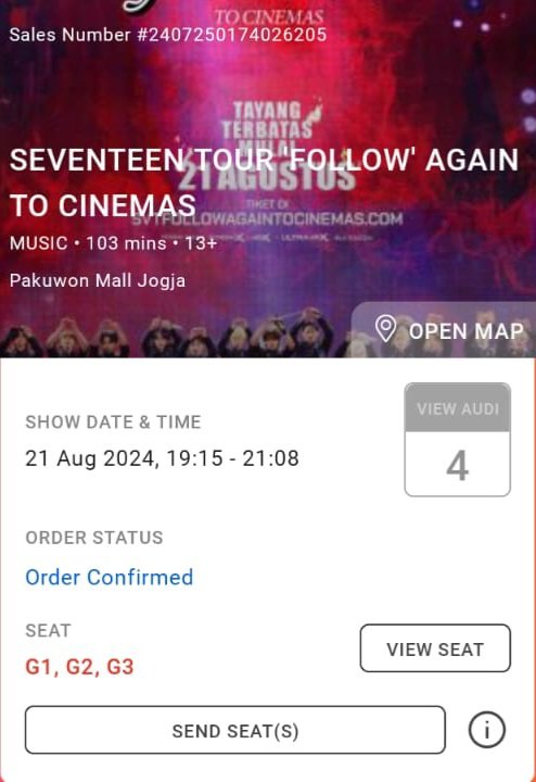 jnnx0's tweet photo. Halo guyss, aku mau jual tiket Seventeen Tour Follow Again to Cinemas, kalo minat boleh dm yaa!

🗓️ 21 Agustus 2024
📍 Pakuwon Mall Jogja
⏰ 19.15
💺 G3 (4DX)

Terima kasiiiih🤗🤗
tags: WTS (want to sell)
[Help RT guys🙏🙏] https://t.co/5PjRj5X5X4