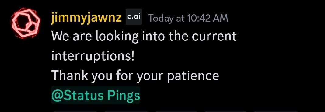 c_aiStatus's tweet photo. The https://t.co/Pip4FFqRc5 staff are finding the current outages 

#characterai https://t.co/PZGREixq7L
