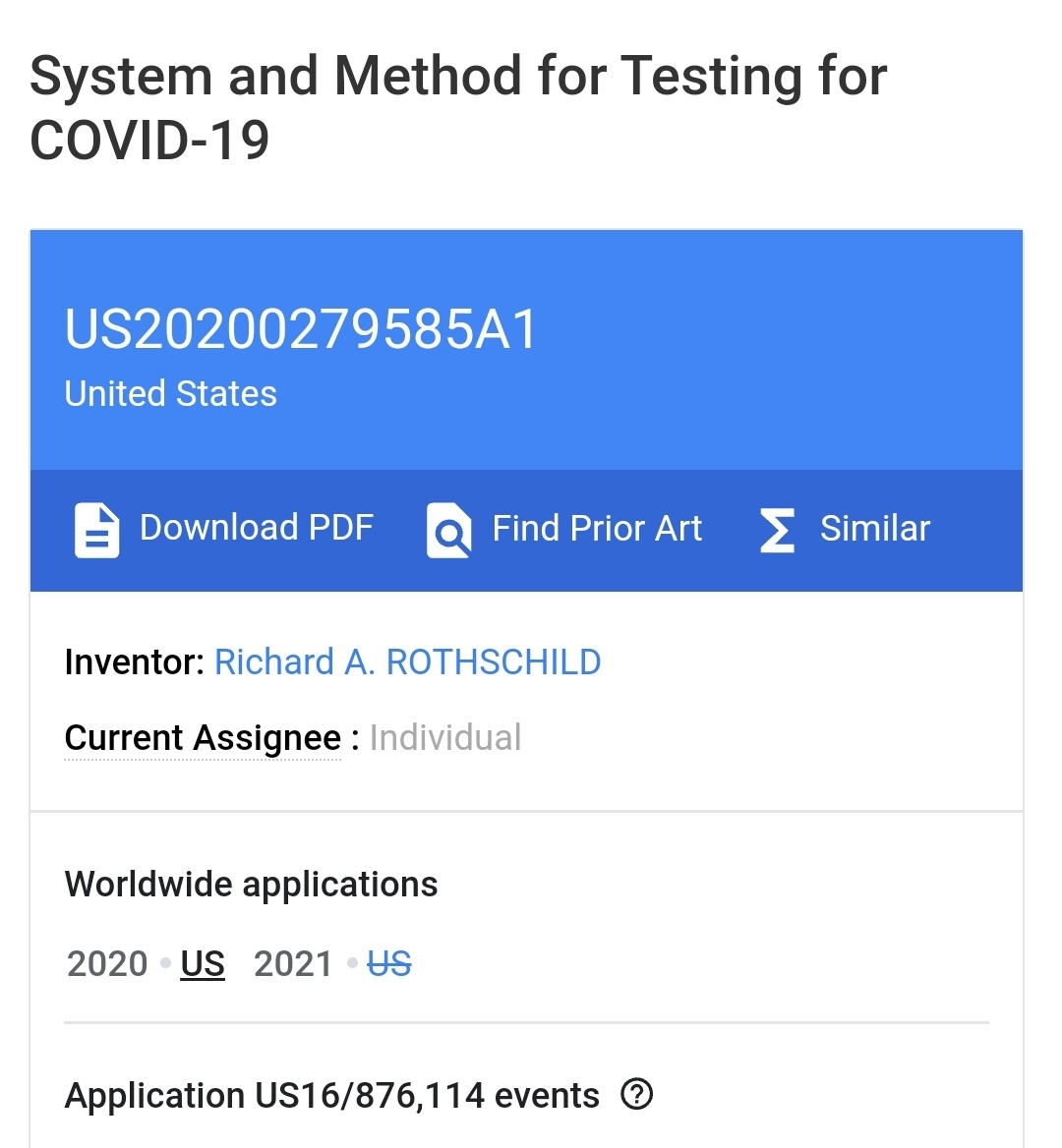 RICHARD A. ROTHSCHILD OWNS COVID PATENT US20200279585A1

The patent for System and Method for Testing for COVID-19 is owned by Richard A. Rothschild

patents.google.com/patent/US20200…
