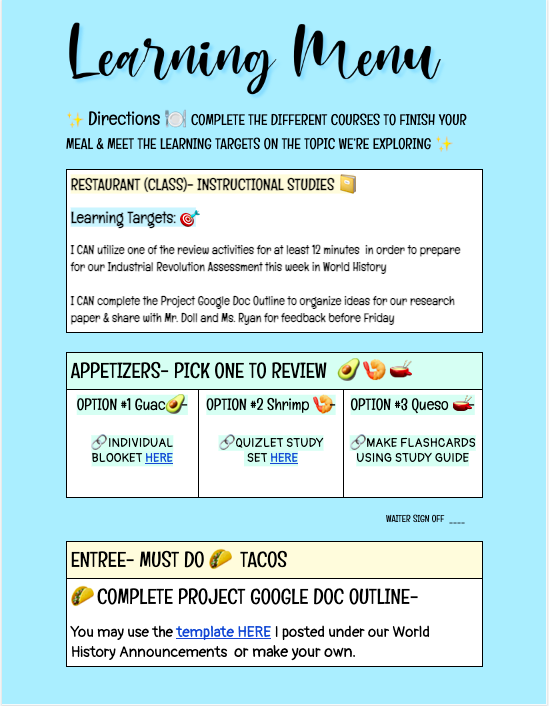 Help your students hit their targets with this LEARNING MENU template created by <a href="/jryan412/">Jessica Ryan</a>! 🎯📚 
Check it out and watch them thrive! 👇👇👇

sbee.link/7qjmxr96f3 
#teachertwitter #learning #k12