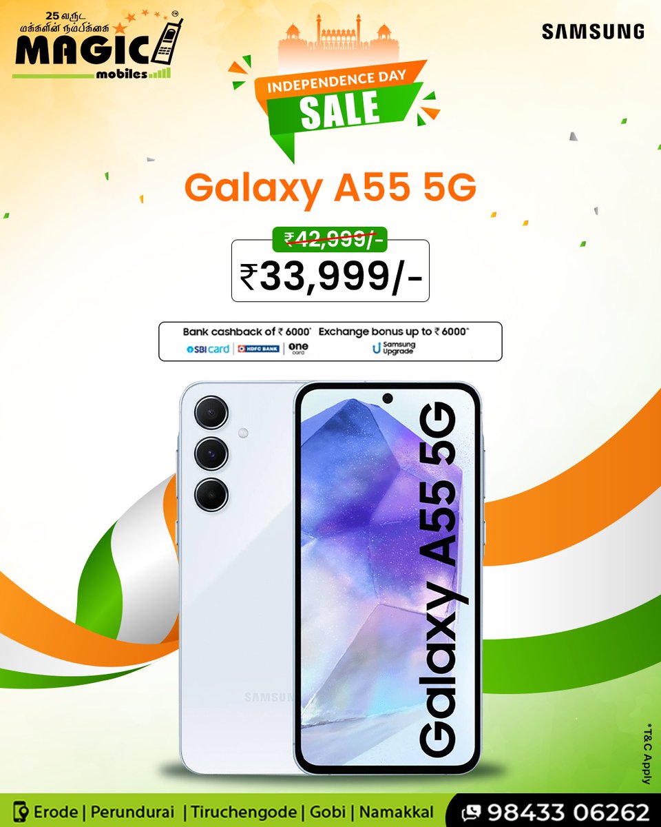 mobiles_magic's tweet photo. 🤩🤩Limited time offer: Get it before it's gone!!!!!🤩🤩

✨Samsung Galaxy A55 5G Yours at Just ₹33,999/-✨

📱Call Now : 98433 06262 📱

#Samsung  #Innovation #SamsungGalaxy #LimitedOffer #IndependenceDaySale #BestDeals https://t.co/KqtcQqnjoM