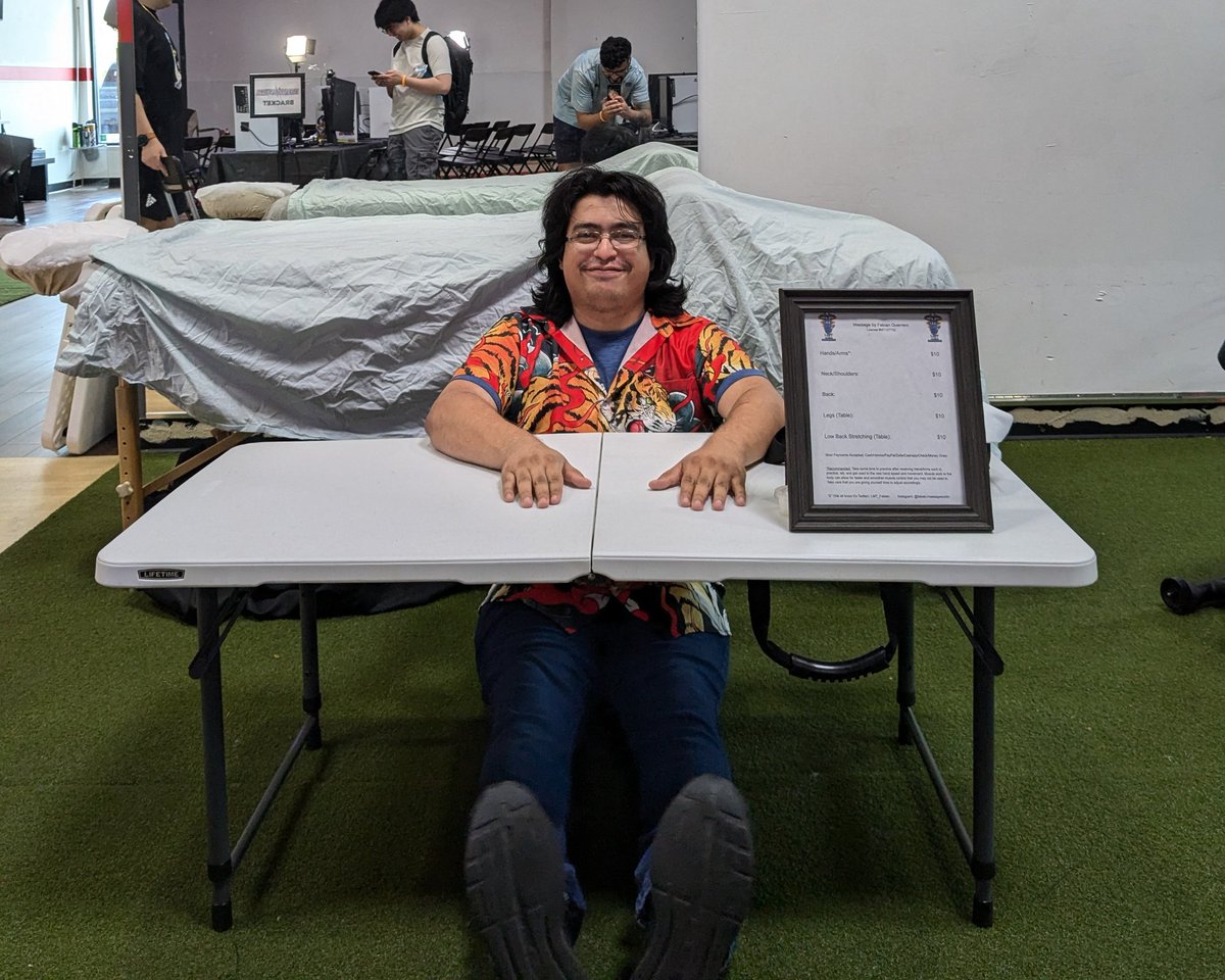 All set up for <a href="/AttackOnTexas/">Attack On Texas</a> ! 

Prices are as follows! All $10 Each:

Neck
Back
Arms/Hands
Legs
Stretching

Best reply gets a free massage!