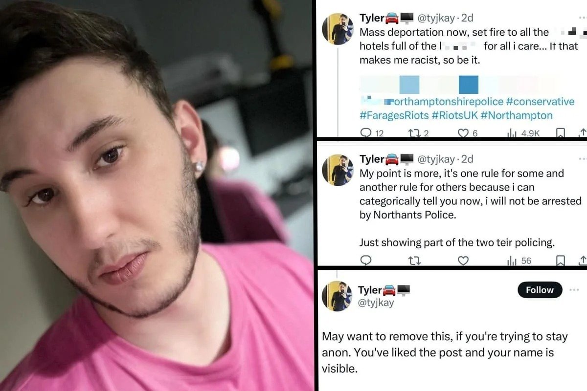 MarioNawfal's tweet image. 🇬🇧TYLER KAY WENT TO PRISON AND LOST HIS HOUSE FOR COPYING A POST ON X

Tyler was sentenced to 38 months in prison for copying a post made on X by Lucy Connolly, the wife of a Conservative councilor.

The post read: “Mass deportation now, set fire to all the f*king hotels full of…