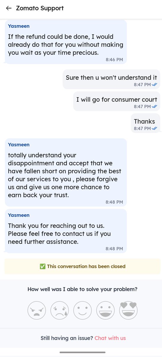 Sidarth48's tweet photo. I request all of the guys to not order it from @zomato as they won't give a proper support and they fail everytime and when I seek for the remedies they just say these lines every time. I request everyone to uninstall and teach them the lesson. It's us who should take initiative. https://t.co/Mni7eZ7BHA