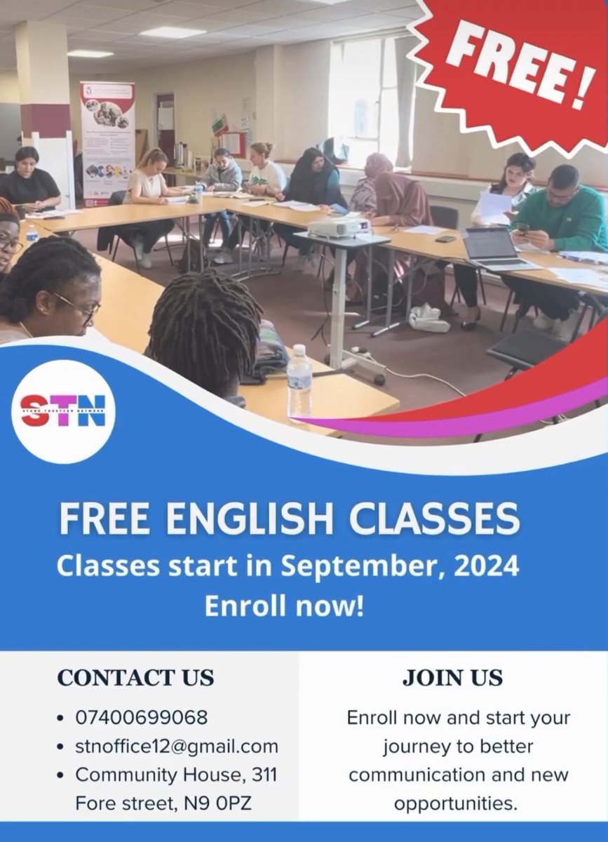 SNTnetwork's tweet image. 🌟 Free English &amp;amp; Computer Courses in Edmonton / London!🌟
📍 Location: Edmonton, London
📩 Enroll Now:
•Follow and message us on Instagram: instagram.com/standtogethern…
•Our website: sntnetwork.org.uk
•WhatsApp: 07342450410
•Email: stnoffice12@gmail.com