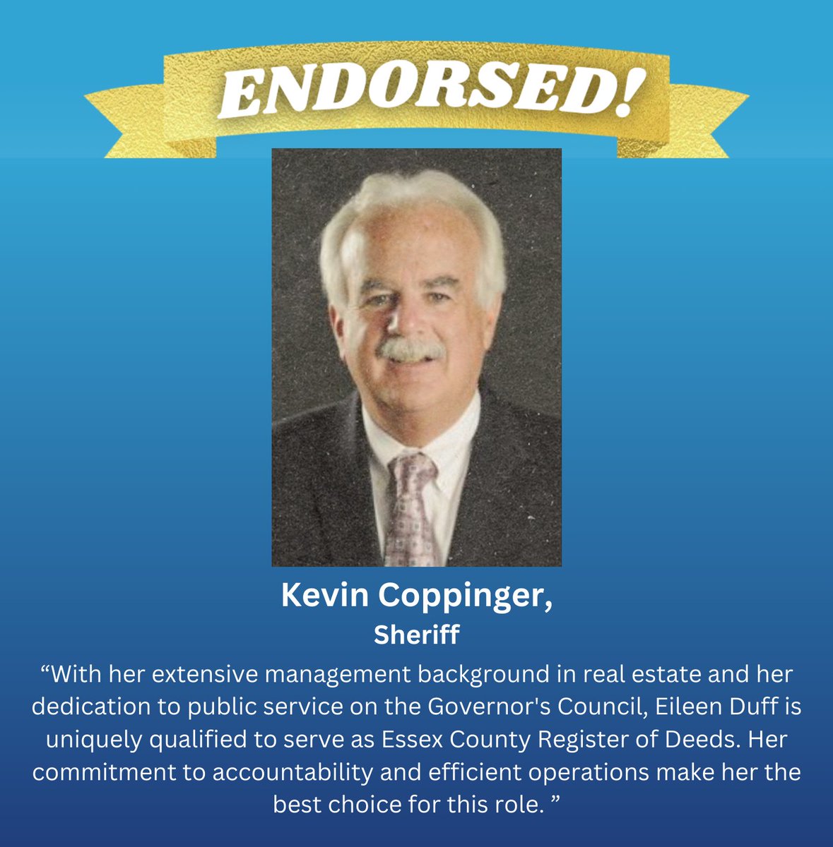 eileenduff's tweet photo. Honored to receive the endorsement of Sheriff Kevin Coppinger! #dufffordeeds #voteduff https://t.co/Fmu5XJvNgR
