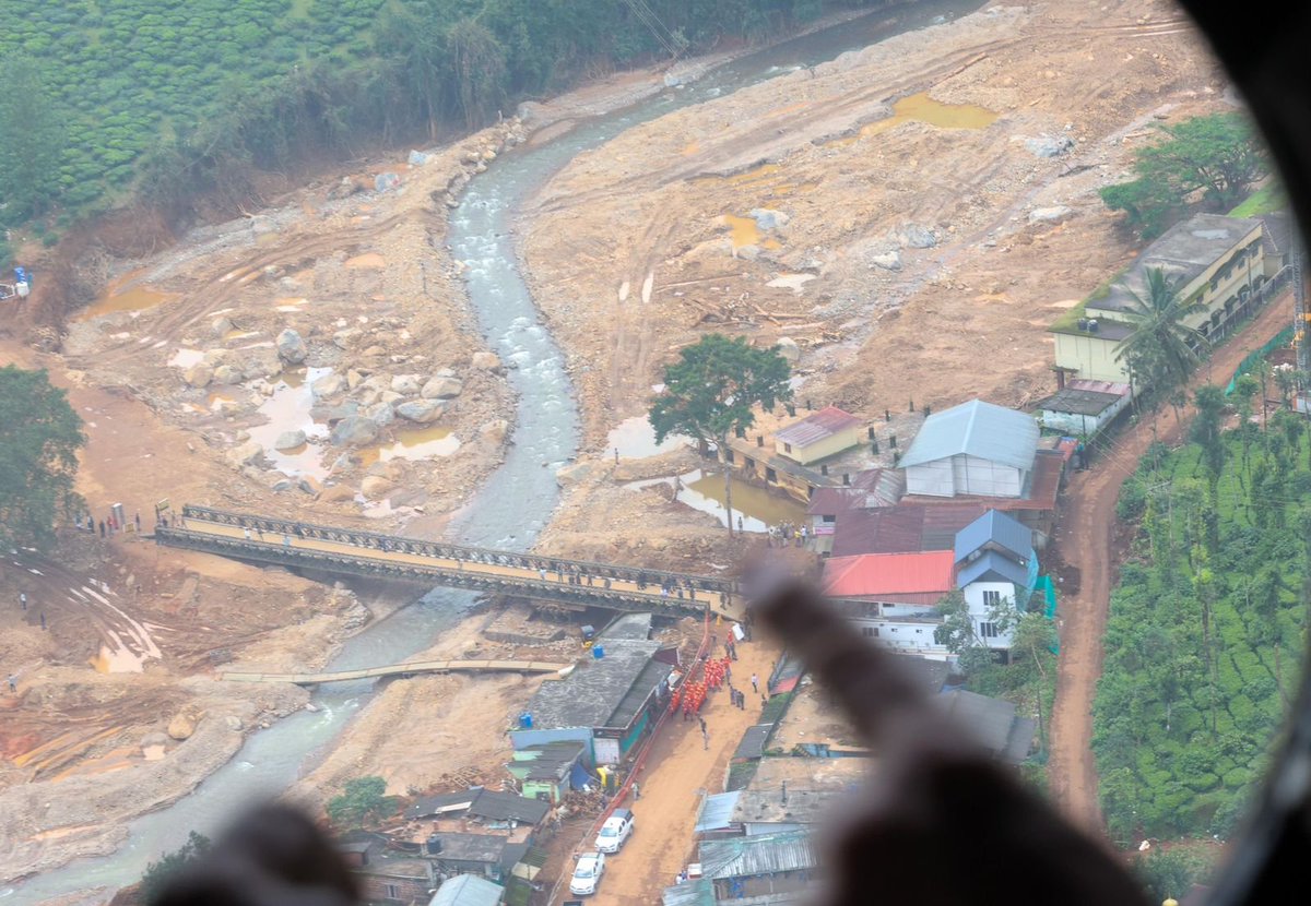 narendramodi's tweet photo. The landslides in Wayanad have saddened us all. Since the tragedy unfolded, I've been closely monitoring the situation. The Central government has mobilised all resources to assist those affected. Today, I went there and reviewed the situation. I also undertook an aerial survey. https://t.co/ZT1UXJ3Bdn