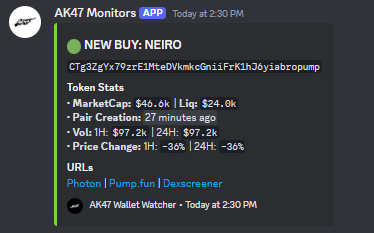GAMMATechSuite's tweet photo. 🔫 We Have Launched A New Updated Monitor Suite 

Here Is A Thread Of Some Catches From Beta JUST Thru The Smart Money Channel (1of many monitors) :

Follow Like &amp; RT For Possible Access

#Solana $SOL #Memecoins #AK47MonitorSuite

🔥 $NEIRO 45K to 55M+ MCAP (100,000+% | 1000x) https://t.co/L2MkZMfgmy