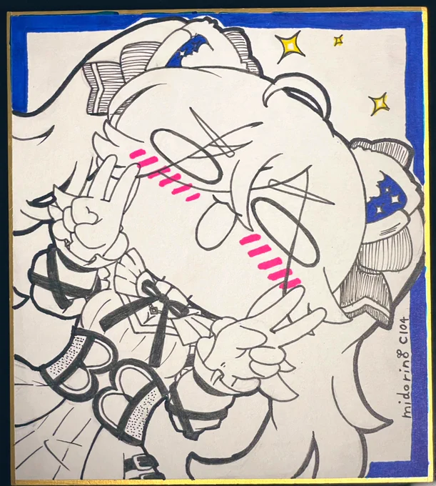 明日持ってく色紙描けたあああ寝ま( ˘ω˘ ) スヤァ… #C104 