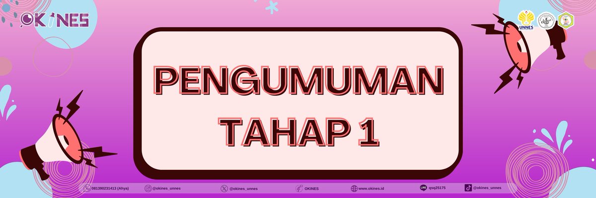 📢 [𝐏𝐄𝐍𝐆𝐔𝐌𝐔𝐌𝐀𝐍 𝐒𝐄𝐋𝐄𝐊𝐒𝐈 𝐓𝐀𝐇𝐀𝐏 𝟏 𝐎𝐊𝐈𝐍𝐄𝐒 𝟐𝟎𝟐𝟒] 📢

Pengumuman tahap 1 Okines melalui laman 
👉🏻 okines.id 👈🏻

Selamat buat kalian yang berhasil lolos ke Seleksi Tahap 2, tetap semangat dan dijaga kesehatannya yaa 🤗