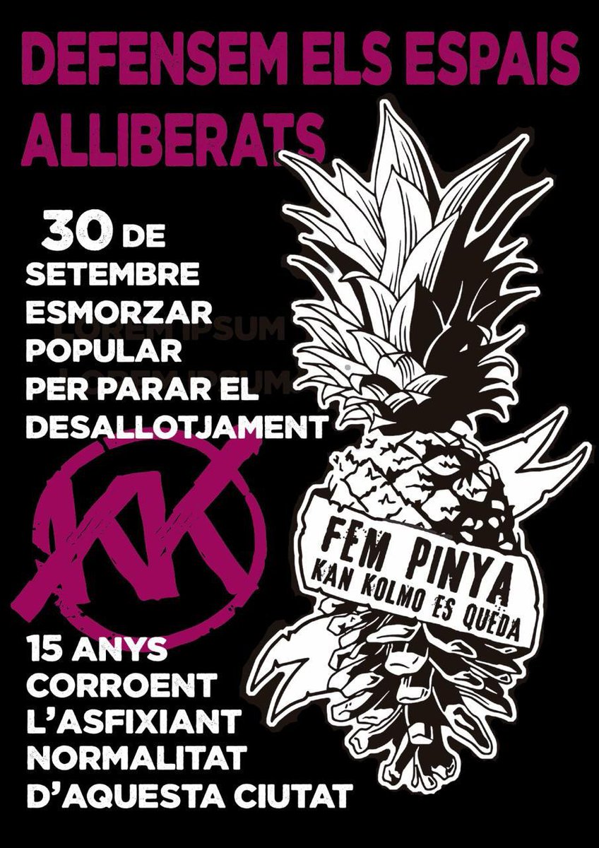 SalvadoraCata's tweet photo. 15 anys de contracultura i poder popular no desapareixeran així com així.

Tot el suport a les companyes del Kolmo, amenaçades per un desallotjament el 30 de setembre.

#KanKolmoEsQueda https://t.co/8x4MmqwbZ6