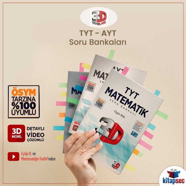 📚3D Yayınları
Tyt- Ayt Soru Bankaları
📝Ösym Tarzına %100 Uyumlu
📹Video Çözümlü

#3DYayınları #Tyt #Ayt #SoruBankaları #kitapseç #kitapseccom