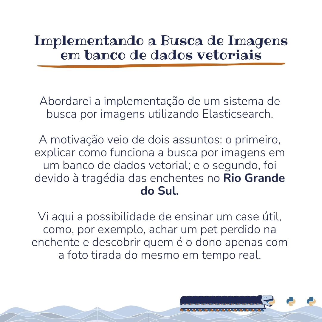 PythonSul's tweet image. eaaaai raça, estamos exxxxxtasiados em anunciar mais uma atividade da PySul 2024 \o/
O @alexsalgadoprof vai nos ensinar como implementar um sistema de busca de imagens.
Seja bem vindo a grade ❤️
#pysul #pysul24 #python
