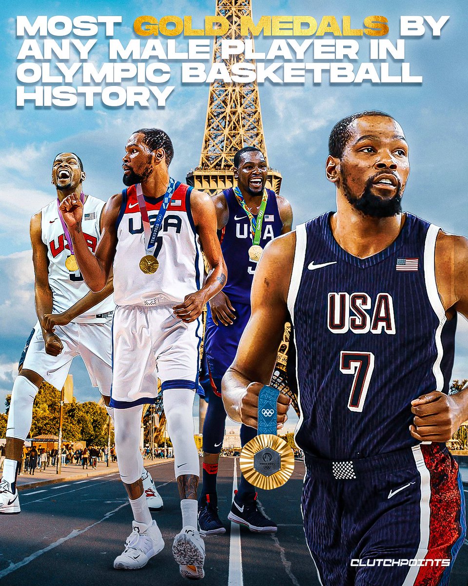 Kevin Durant becomes the only male player in Olympic basketball history with the most Gold Medals (4) 🔥🇺🇸

🏅 2012
🏅 2016 
🏅 2020
🏅 2024

GREATNESS.