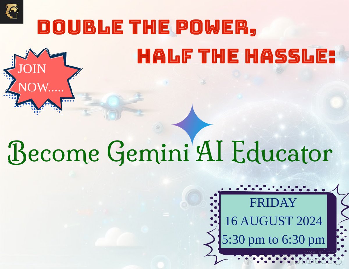 🎉Dear Educators,
Join Our Exciting *August Extravaganza* Online Workshops!

🚀Become a Gemini AI Educator &amp; Get your Certificate from Google - 16th August 2024

🚀Design Thinking Pedagogy Workshop - 17th August 2024

Click Here to Learn more, chat.whatsapp.com/HniGcsHYU5791E…