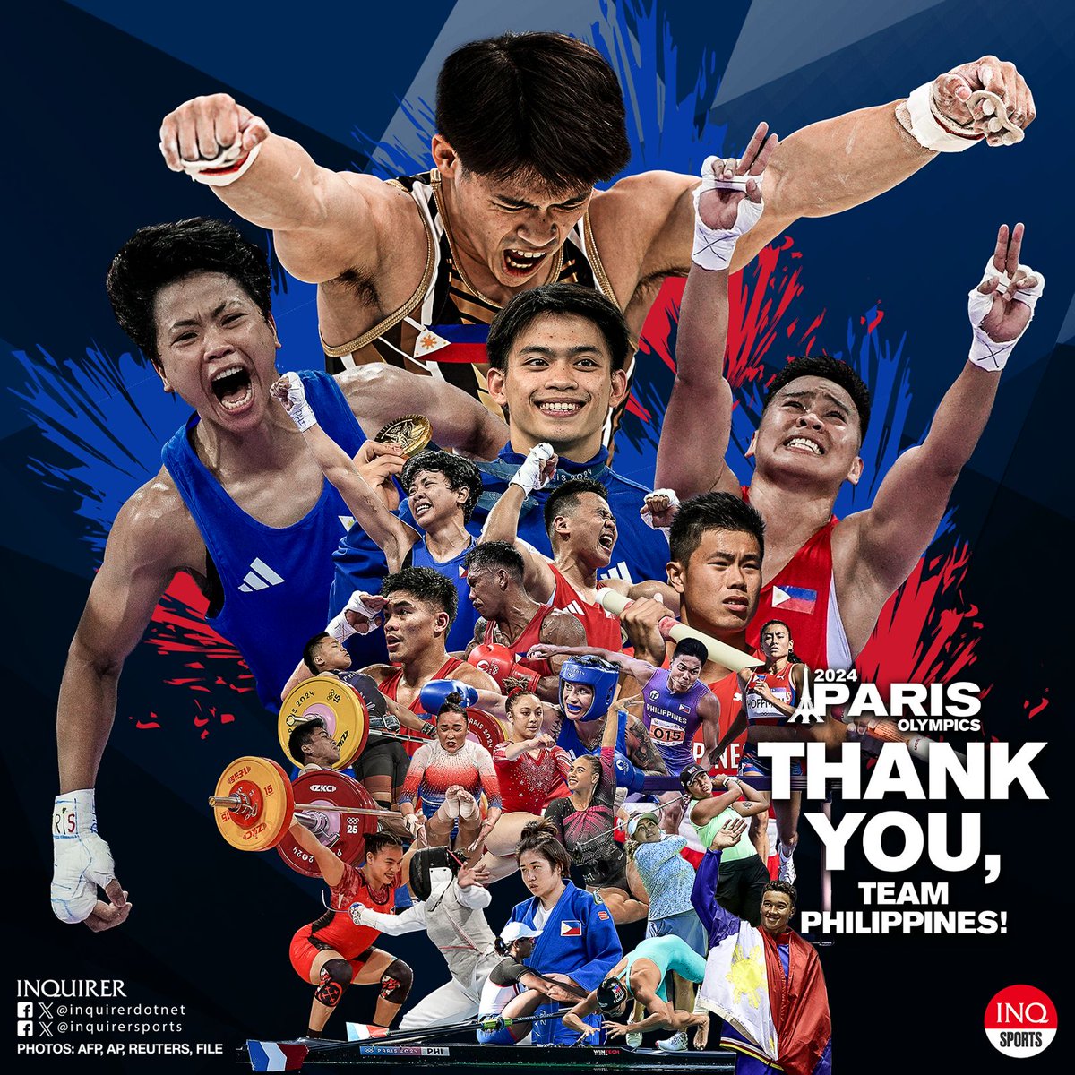 inquirersports's tweet photo. YOU ALL MADE US PROUD! 🇵🇭
 
As Team Philippines wraps up a highly successful Olympic campaign, let us appreciate all 22 athletes who competed and brought glory to the Philippines! Your dedication, hard work, and passion have all inspired us. #Paris2024 https://t.co/GZYM4Ymjh8