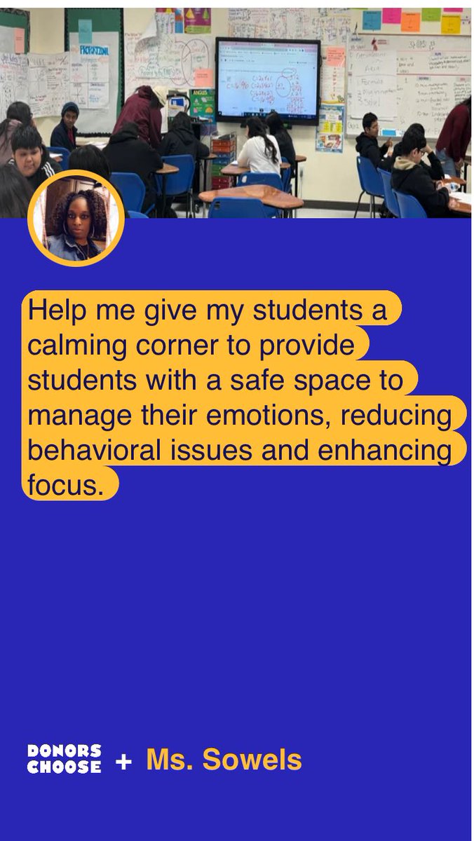 Only $417 remaining to fund my #donorschoose project. Each donation is matched today and tomorrow. #4thgrade #calmingcorner  donorschoose.org/project/calmin…