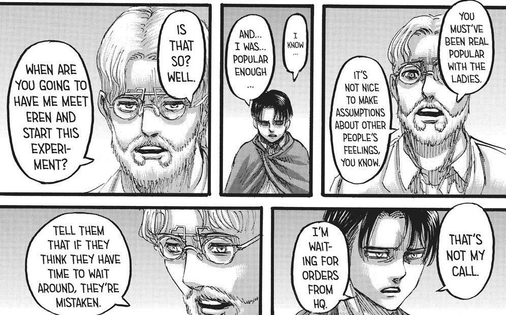 ereri101's tweet photo. In ch.110,what zeke accuses Levi of seems to exactly coincide with and explain Levi's month-long wait for Eren to cooperate with the military and Eren's own month-long wait for Levi to come—Levi is assuming Eren's feelings.Notably,this is being framed as Levi repelling love https://t.co/yaE997LHMJ