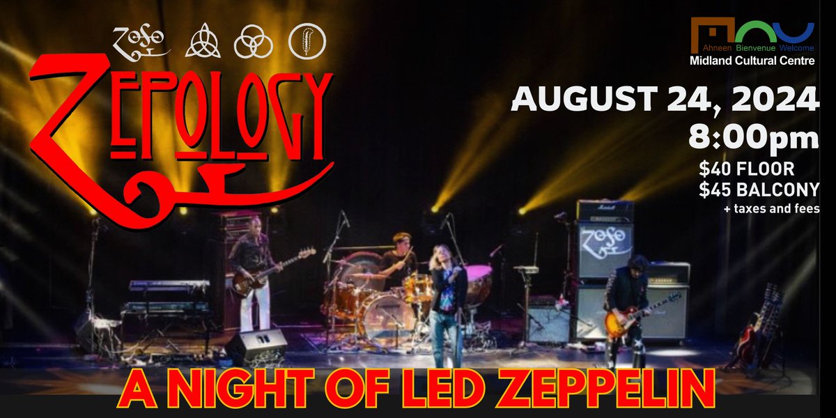 theMCCinMidland's tweet photo. 🎵 Immerse yourself in the ultimate Led Zeppelin tribute with Zepology on August 24, 2024! Experience note-for-note renditions of your favorite songs and relive the glory days of rock. 🎸🥁 #Zepology #LedZeppelinFans #MCCPresents
Secure your tickets now: https://t.co/d7SO5lBlbs https://t.co/RBS5DE3X9Q