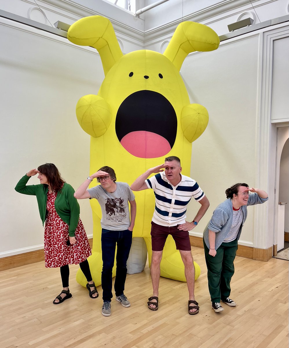 … some of the children’s authors and illustrators visited the <a href="/BruceAsbestos/">Bruce Asbestos</a> exhibition at <a href="/LakesideArts/">Lakeside Arts</a>.
Try as they might, Rebecca, Darren, James and Anna could not find the big yellow monster. …