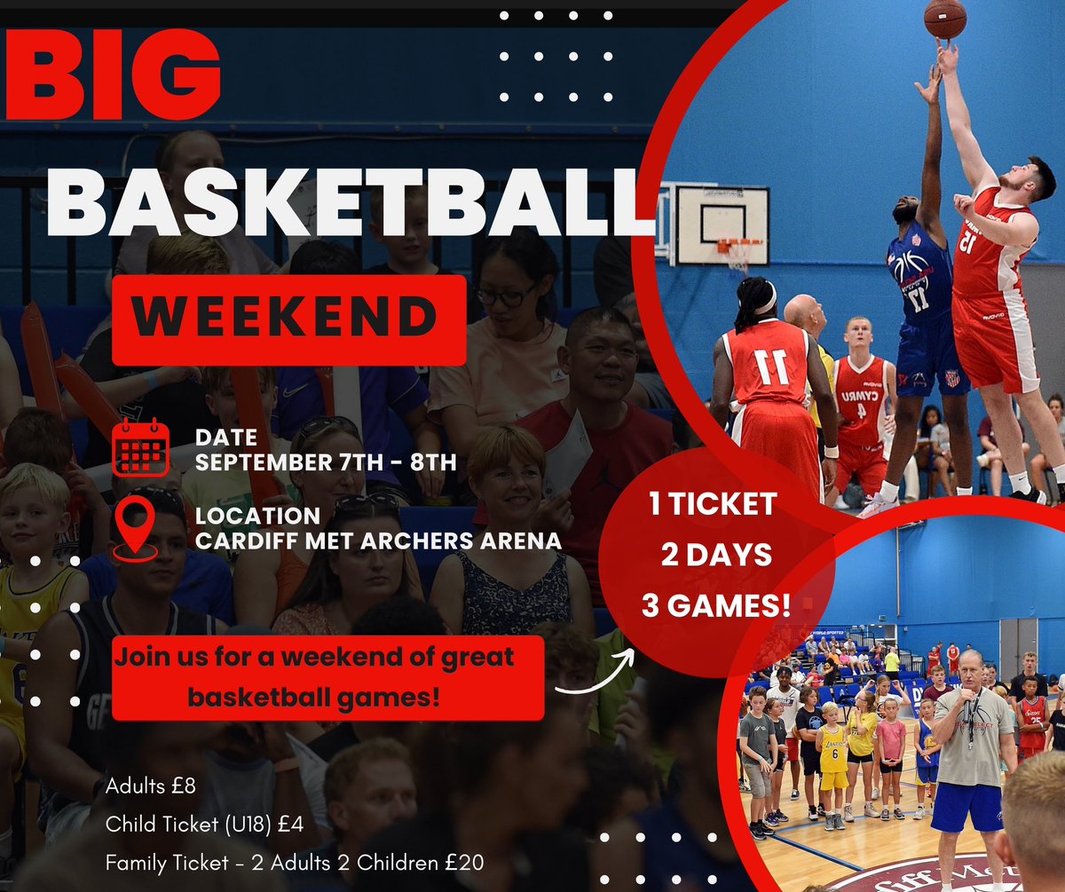 🎉 Get ready for the Big Basketball Weekend! 🏀

📅 Saturday 7th September
•6pm: Wales Men vs. USA Select

📅 Sunday 8th September
•2pm: BWNL All Star Game
•4:30pm: Cardiff Met Archers WBBL Women's Showcase Game

Get your weekend tickets now: 

basketballwales.sport80.com/public/wizard/…