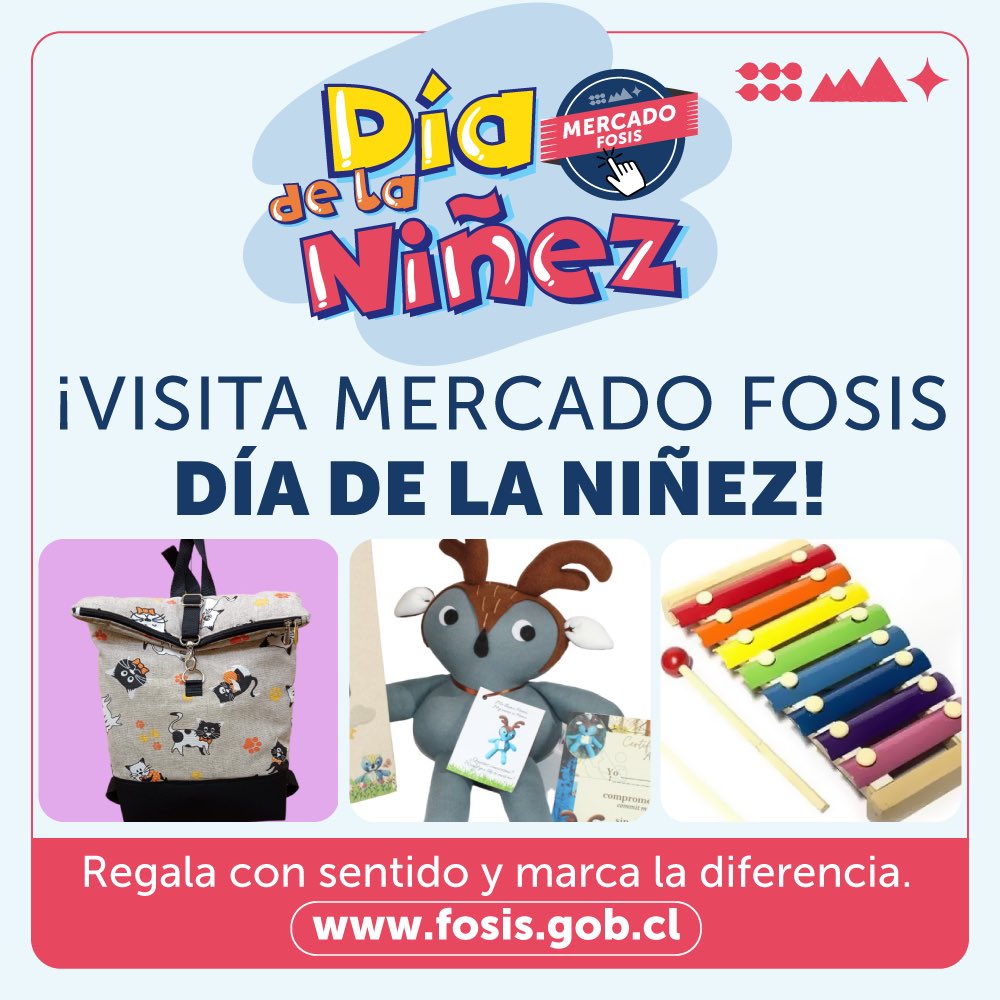 👧🏻👦🏻🛍️ Mercado FOSIS: Apoya el emprendimiento y regala sonrisas en el #DíadelaNiñez

Una plataforma de comercio electrónico, para apoyar a las personas emprendedores que ofrecen sus productos para festejar a los niños y las niñas en su día. Ingresa a fosis.gob.cl.