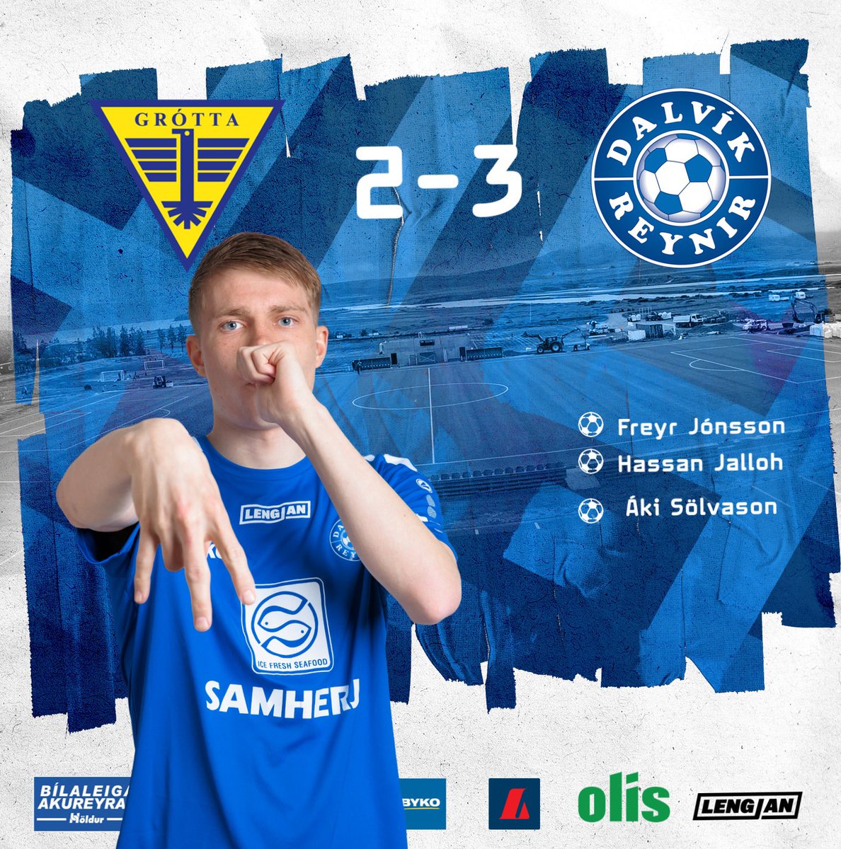 ÞAAAAARNA!!
Þvílíkur sigur á Nesinu góða í dag
Frábær frammistaða í heild hjá liðinu öllu.
Okkar mörk skoruðu Freyr Jónsson, Hassan Jalloh og Áki Sölvason

Næsti leikur er heimaleikur á miðvikudaginn gegn Aftureldingu, hlökkum til að sjá ykkur þá🚂

Áfram Dalvík/Reynir💙