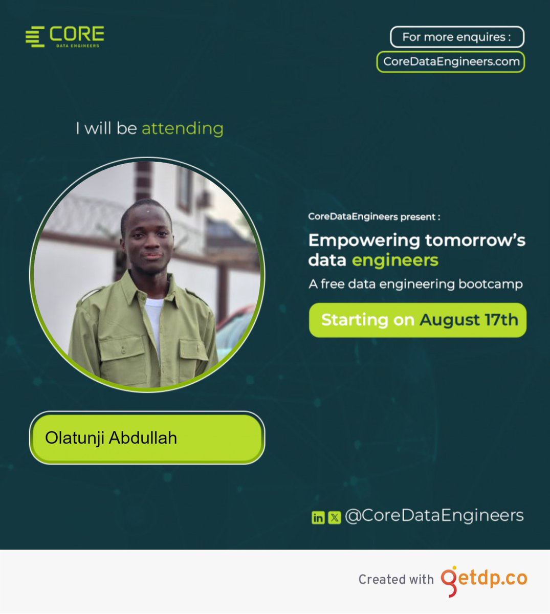 opeyemi_201's tweet image. I am very grateful to be selected as a participant in this upcoming CDE BootCamp. I appreciate the organizers for this
@data_dec
#CDEBootCamp
#CoreDataEngineers