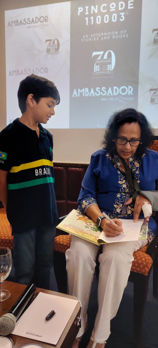Shobha Tharoor Srinivasan (@shobhatharoor) on Twitter photo Sandalwood’s Story received love @ Pincode 110003. Loved my interaction with children & the questions from <a href="/kevin_missal/">Kevin Missal</a>. Thank you <a href="/Rajnimalhotra/">Rajni Malhotra</a> & <a href="/ambassadorIHCL/">Ambassador, New Delhi- IHCL SeleQtions</a> for curating this platform to promote books & reading. Took the mind off my fractured finger. <a href="/wonderhousebook/">Wonder House Books</a> Sandalwood’s Story received love @ Pincode 110003. Loved my interaction with children & the questions from <a href="/kevin_missal/">Kevin Missal</a>. Thank you <a href="/Rajnimalhotra/">Rajni Malhotra</a> & <a href="/ambassadorIHCL/">Ambassador, New Delhi- IHCL SeleQtions</a> for curating this platform to promote books & reading. Took the mind off my fractured finger. <a href="/wonderhousebook/">Wonder House Books</a>