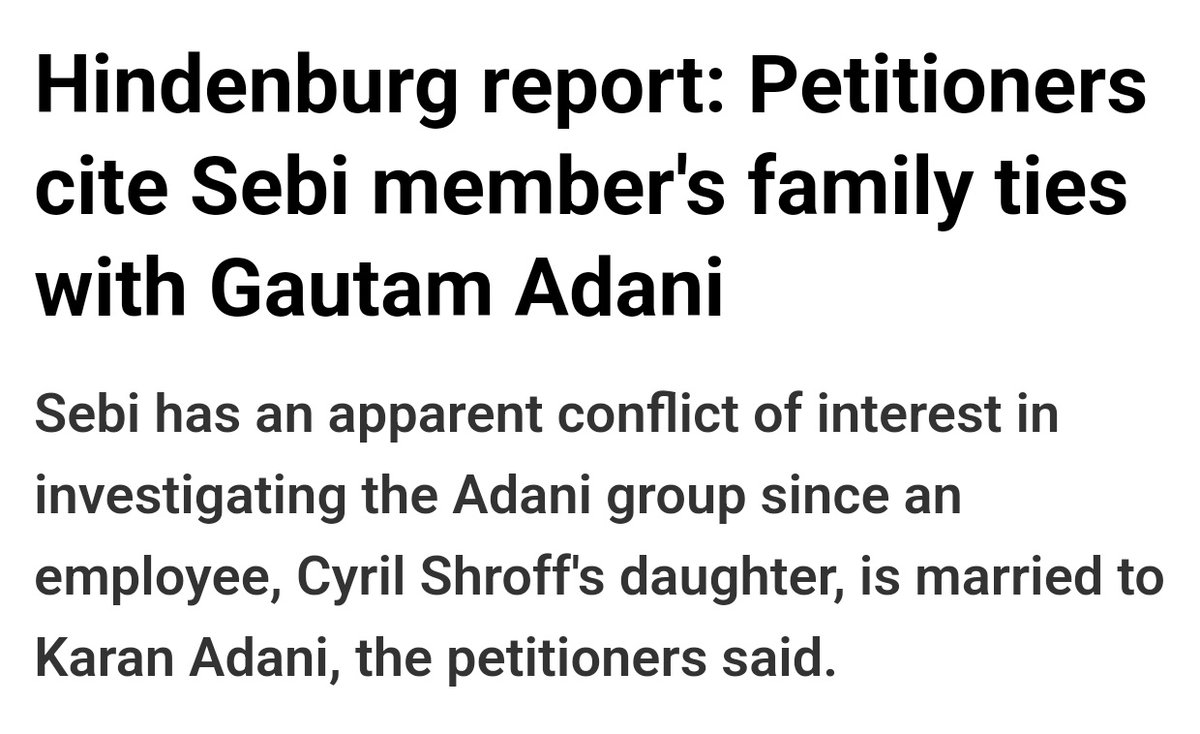 mr_mayank's tweet photo. @HindenburgRes Gautam Adani’s son is married to SEBI chairperson’s daughter

This is not only conflict or interests, but also a mega scam 👏 https://t.co/v5qpaLdWSz