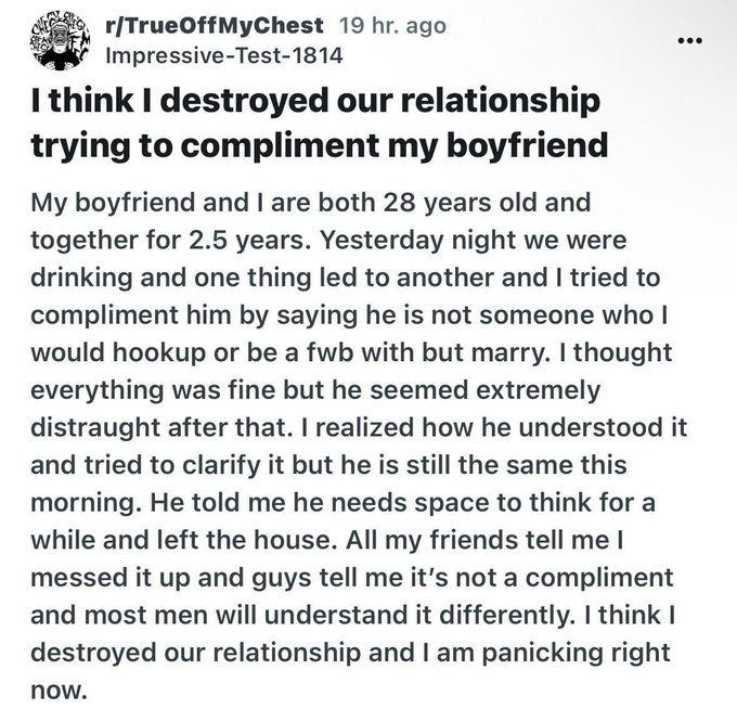 I keep seeing this go around&hellip;.  For some fucked up reason ladies think this is a compliment when in fact
