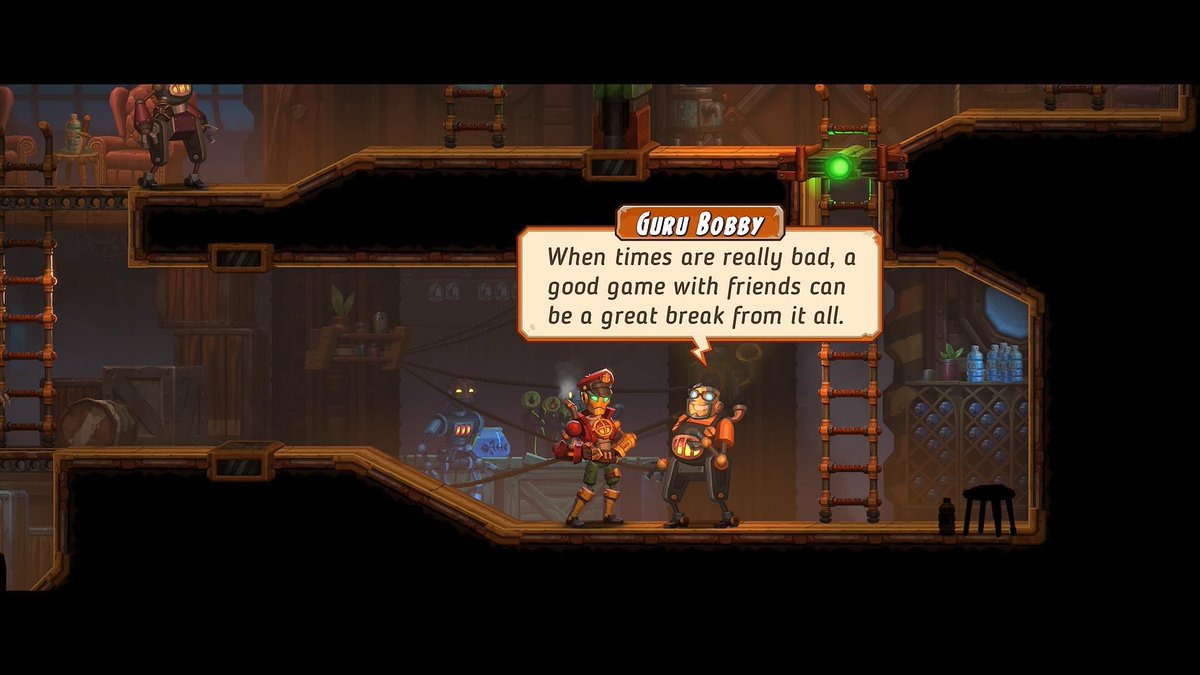 A while ago I asked <a href="/BrjannSigur/">Brjann & Co</a> and the <a href="/SteamWorldGames/">SteamWorld Games</a> team what we’d have to do to get our dear friend <a href="/NintendoGurus/">The Nintendo Guru</a> in a SteamWorld game. They were instantly on board with the idea. Today, I received a screenshot that made me cry happy tears. Thank you so much ☺️ RIP Bobby