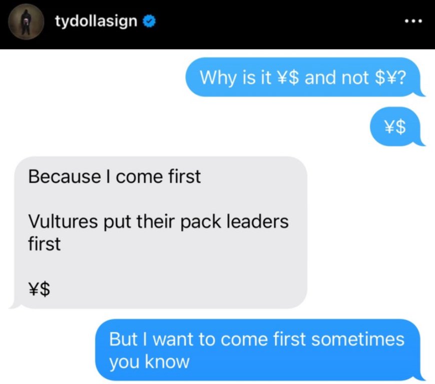 KonnyTalks's tweet photo. Kanye and Ty Dolla Sign discuss the ‘¥$’ name in a now deleted Instagram post 😳

Things got WILD 👀 https://t.co/eQ5CORbwsQ