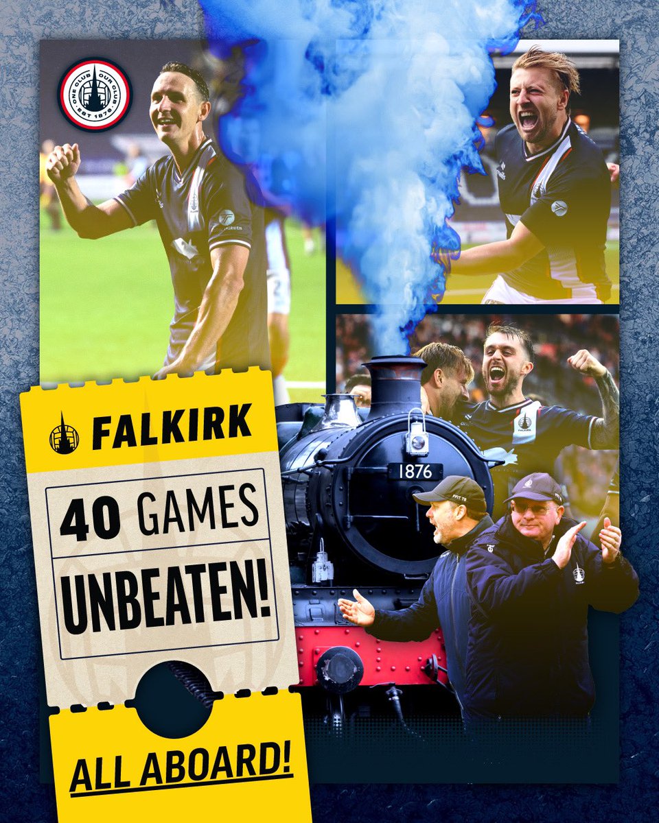 4️⃣0️⃣ The invincible league run continues!

40 games unbeaten 🔥

There’s still time to board the Navy Blue Train. Season tickets available below! 👇

ticket.falkirkfc.co.uk/packages/LZEmO…

#AllAboard