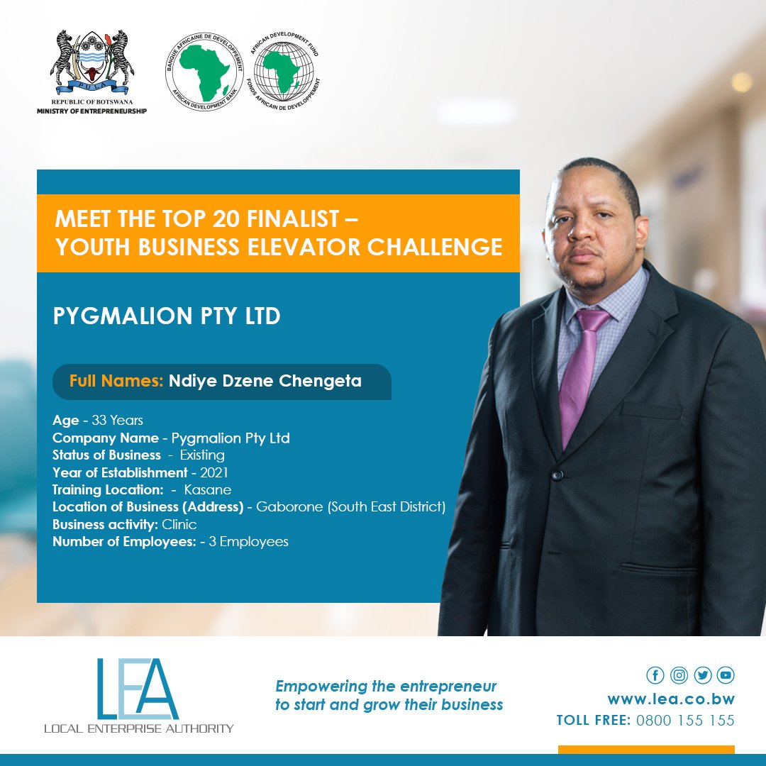Local Enterprise Authority (@botsa_lea) on Twitter photo ✨Announcing Top 20 Finalists of the Youth Business Elevator Challenge✨
We unveil the innovative minds who made it to the final round of Youth Business Elevator Challenge.
Powered by <a href="/AfDB_Group/">African Development Bank Group</a>
#SMEdevelopment
#enterpreneurship
#botsaLEA ✨Announcing Top 20 Finalists of the Youth Business Elevator Challenge✨
We unveil the innovative minds who made it to the final round of Youth Business Elevator Challenge.
Powered by <a href="/AfDB_Group/">African Development Bank Group</a>
#SMEdevelopment
#enterpreneurship
#botsaLEA