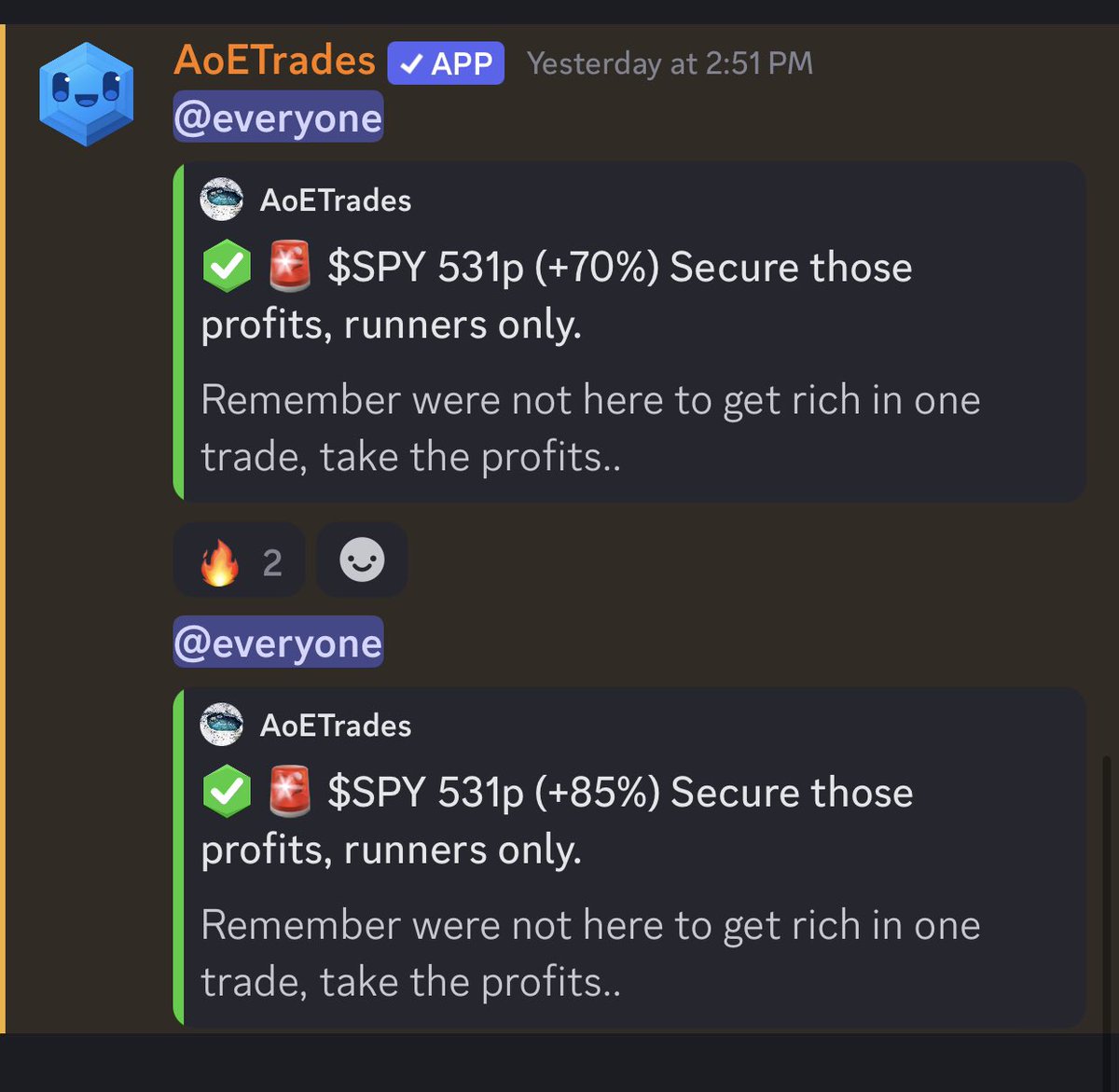 AoETrades's tweet photo. Friday/Thursday recap, awesome way to finish off the weekend, glad to have the group profit!
✅ $SPY 522p Aug 8 (+22%)
✅ $SPY 531p Aug 9 (+44%)
-contracts peaked at +85%
#OptionsTrading #OptionsSignals #FuturesTrading #Futures $QQQ $SPX $NVDA $AAPL $ES $NQ $VIX $DXY #Discord https://t.co/0BF6Ohs5Fh