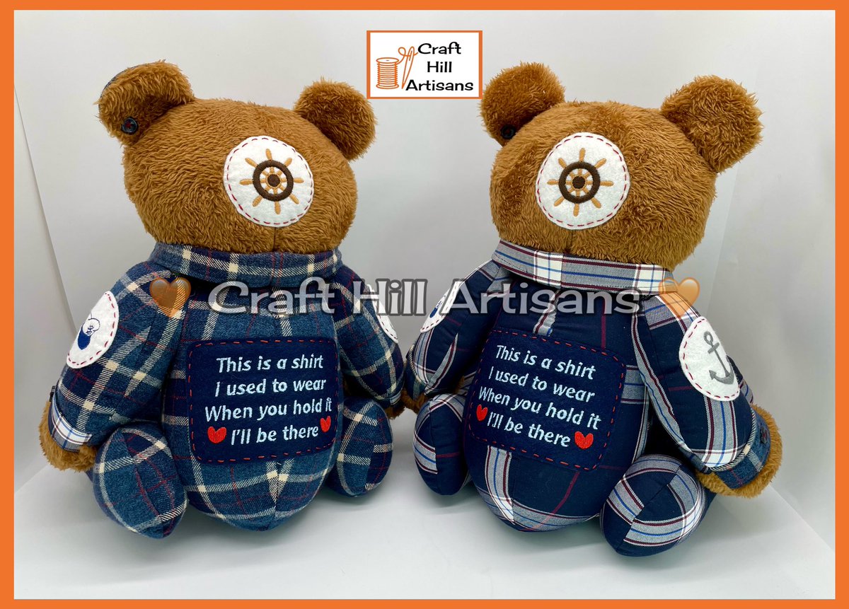 ArchieThePatti's tweet photo. Mum @crafthillartisans made this bootiful pair of memory bears from Sid’s clothes…he loved boats so there’s nautical hints that reflect his love of sailing . #memorybears #crafthillartisans https://t.co/Ue3Xgyei8Y