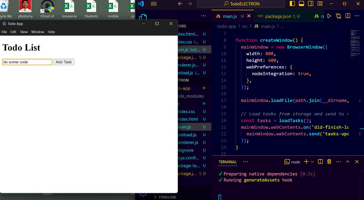 SukritPrakash_x's tweet image. Day 07/100 #100DaysOfCode
Created Todo List app built with #ElectronJS!
Was learning electron js for a while, it is a framework for building desktop applications using JavaScript, HTML, and CSS by embedding Chromium and Node. js into its binary
#100daysofcode
#buildinginpublic