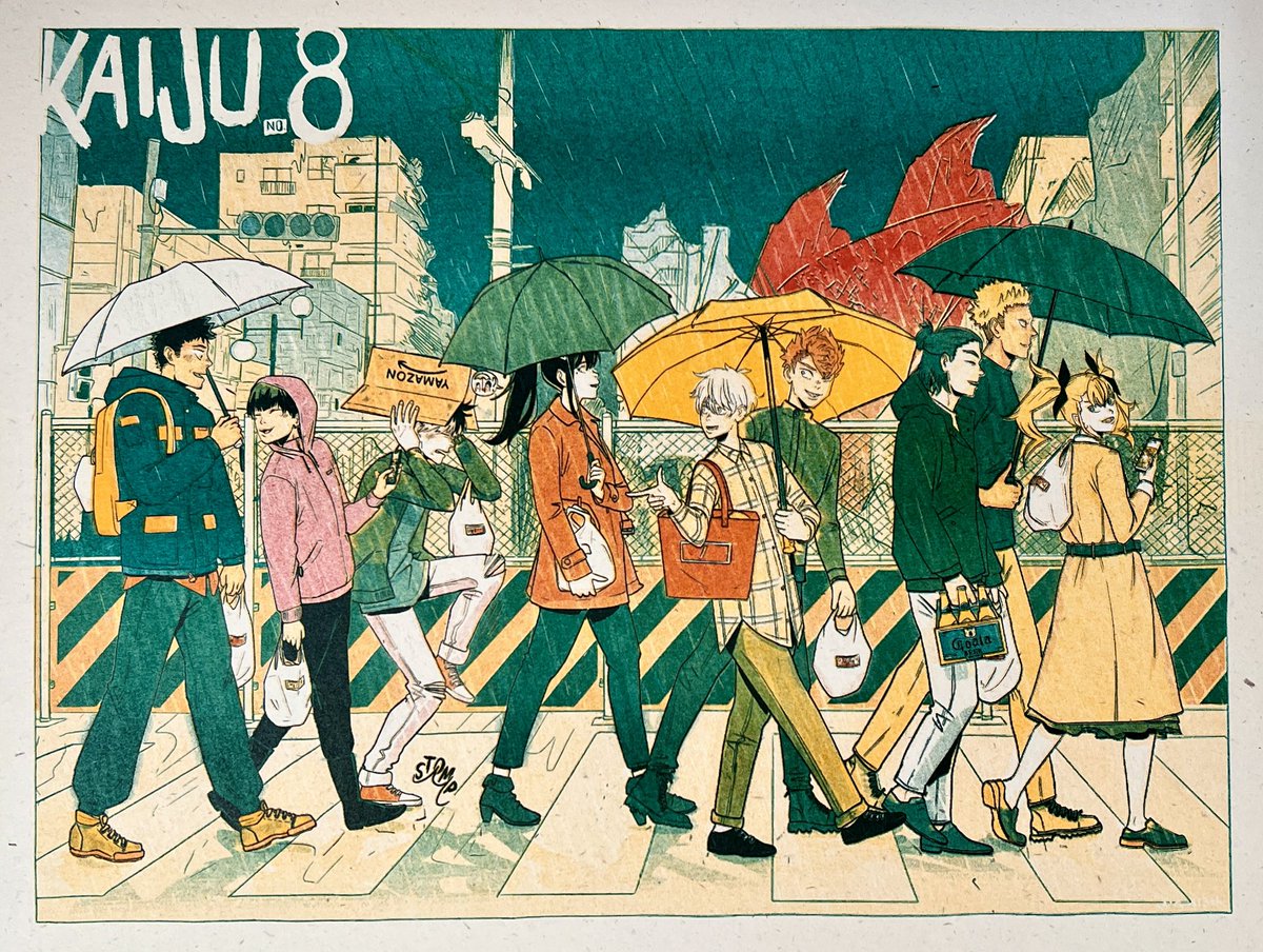 fend13th's tweet photo. risograph test — 4 color, feels nostalgic 
#怪獣8号                                     #KaijuNo8 https://t.co/kJPY25WRNY