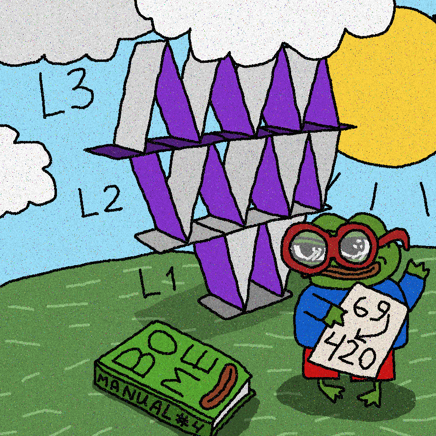 Darkfarms1's tweet photo. Based on my calculations Layer 69 probably will be a success and layer 420 will be the cause of mass adoption 👀🐸 https://t.co/6jzIt4Bg5k