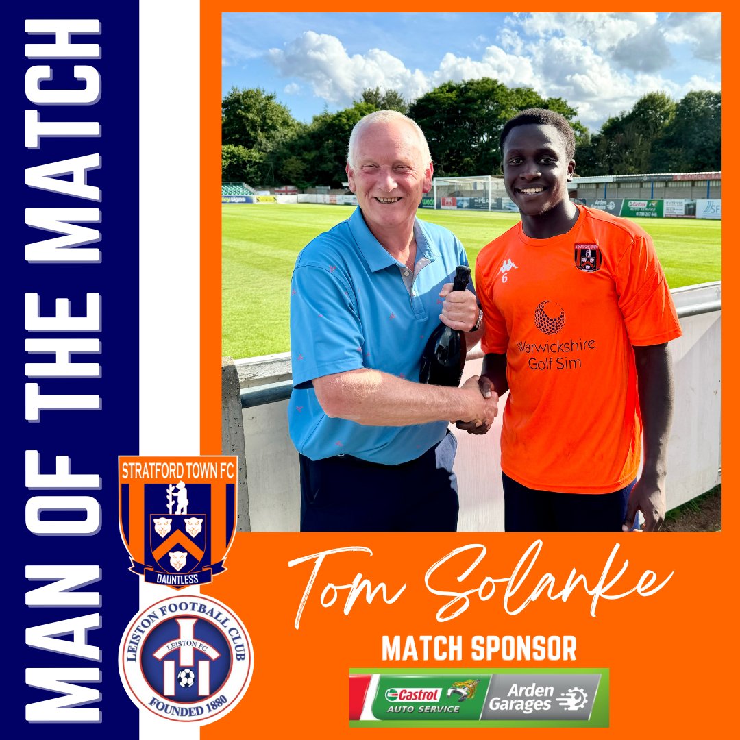 StratfordTownFC's tweet photo. The Bards kick the season off with a 3-0 win against Leiston FC. Today's Match Sponsor Arden Garages chose midfielder Tom Solanke as Man of the Match. Thanks to David Titchmarsh for your support. @ArdenGarages @SouthernLeague1 https://t.co/fcWWo0NxCo