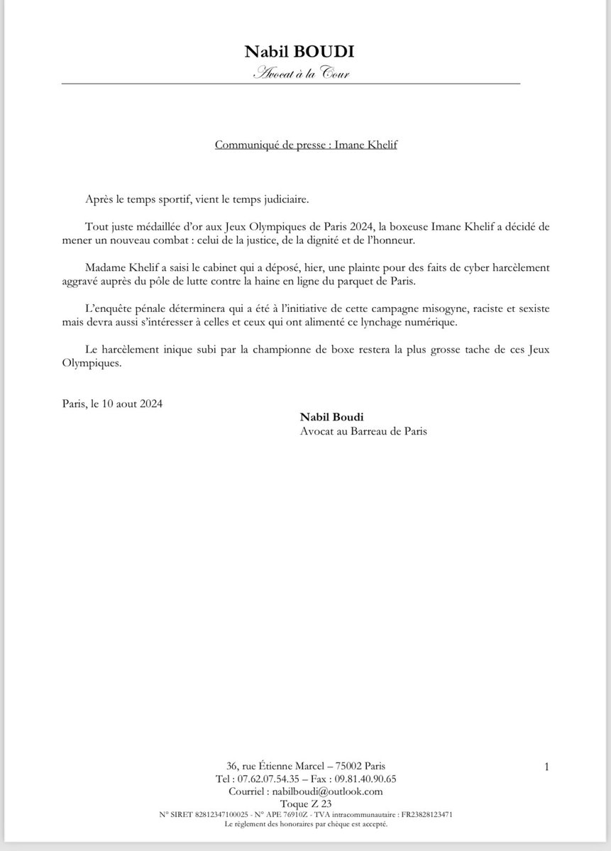 Communiqué de presse : Imane Khelif