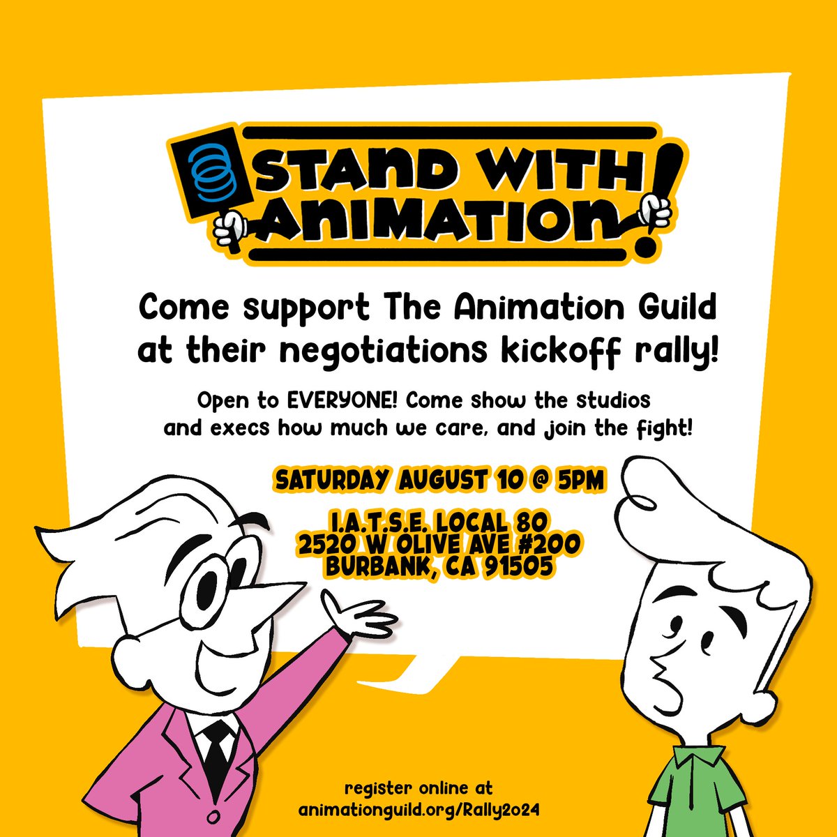 STAND WITH ANIMATION! Show your support at the kickoff rally tonight at 5pm in Burbank, CA!!!!

See you there!!