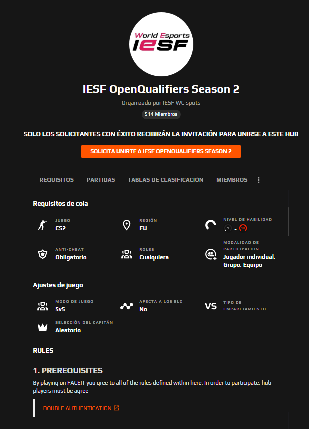 NaOwCSGO's tweet photo. .@FACEIT_Darwin some people have created a hub pretending to be the IESFWC, taking advantage of the World Cup to run scams. In the rules, they are putting a link that takes you to a page similar to FACEIT where they ask you to enter your data. https://t.co/Yno1G0oKpt