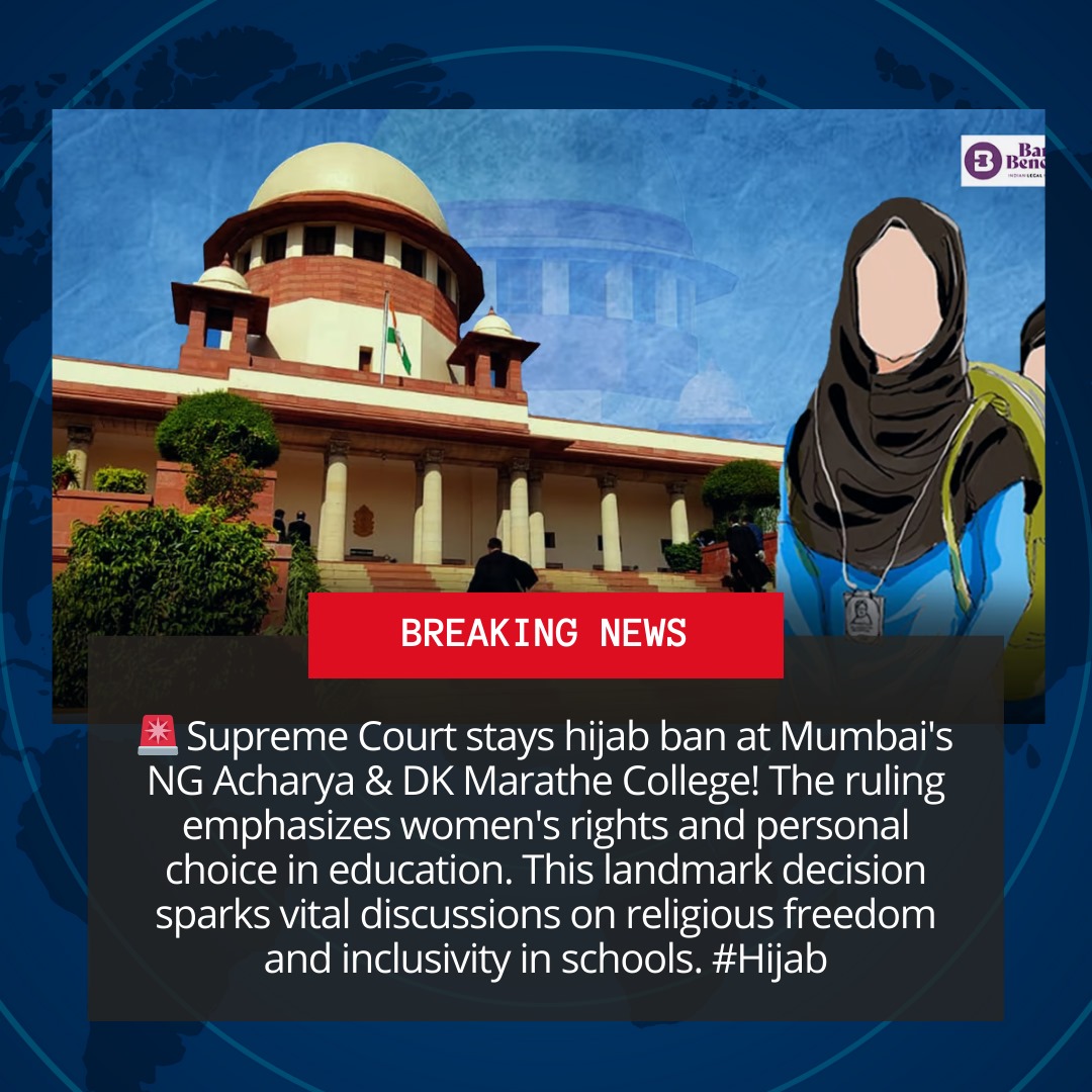 Alatovibe's tweet photo. ✨ Big news! The Supreme Court has stayed the hijab ban at Mumbai's NG Acharya &amp; DK Marathe College, highlighting the importance of women's rights and personal choice in education. 🌟 #Hijab #SupremeCourt #WomenEmpowerment #India #Inclusivity https://t.co/3i73cVu3ff