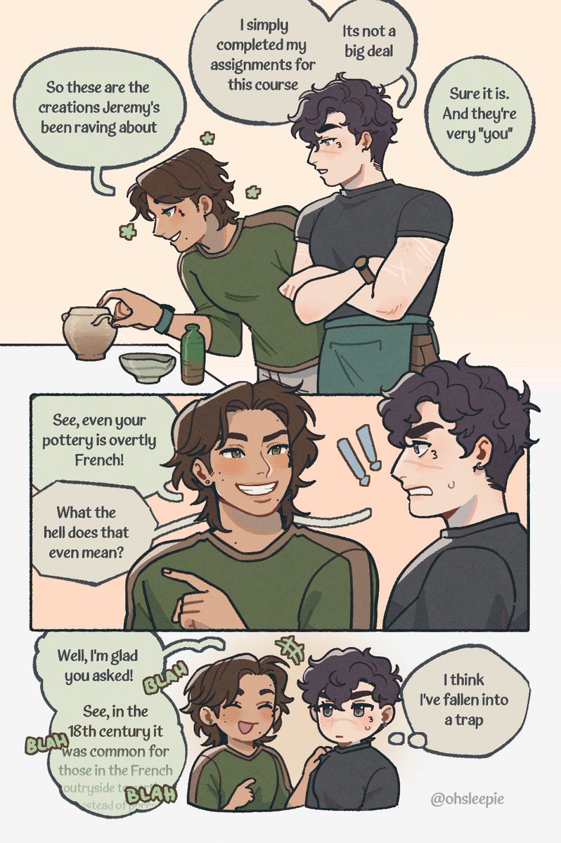 More ceramics Jean! Kevin's like a vampire. He can only infodump abt history if you invite him to first
#tsc #aftg #kevjean
