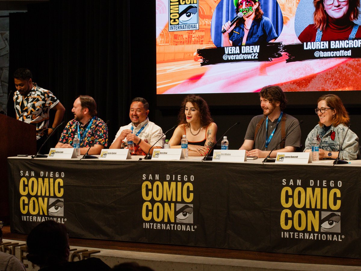 Bancroffed's tweet photo. Getting to do this in panel at @comic_con was such a dream come true. Halfway through it I realized, “I’m talking about stuff I know about on a panel at THE SDCC with some very cool and funny people. Very cool.” Such a fun, and lovely time. https://t.co/JyOSlHtgP7