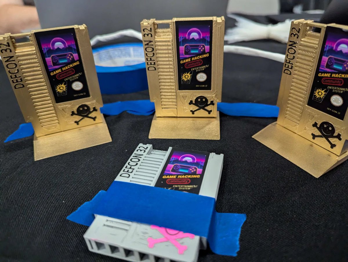 Chance to win these cool badges if you get 1337+ points in the Game Hacking CTF at DEFCON.

More info @ gamehacking.gg