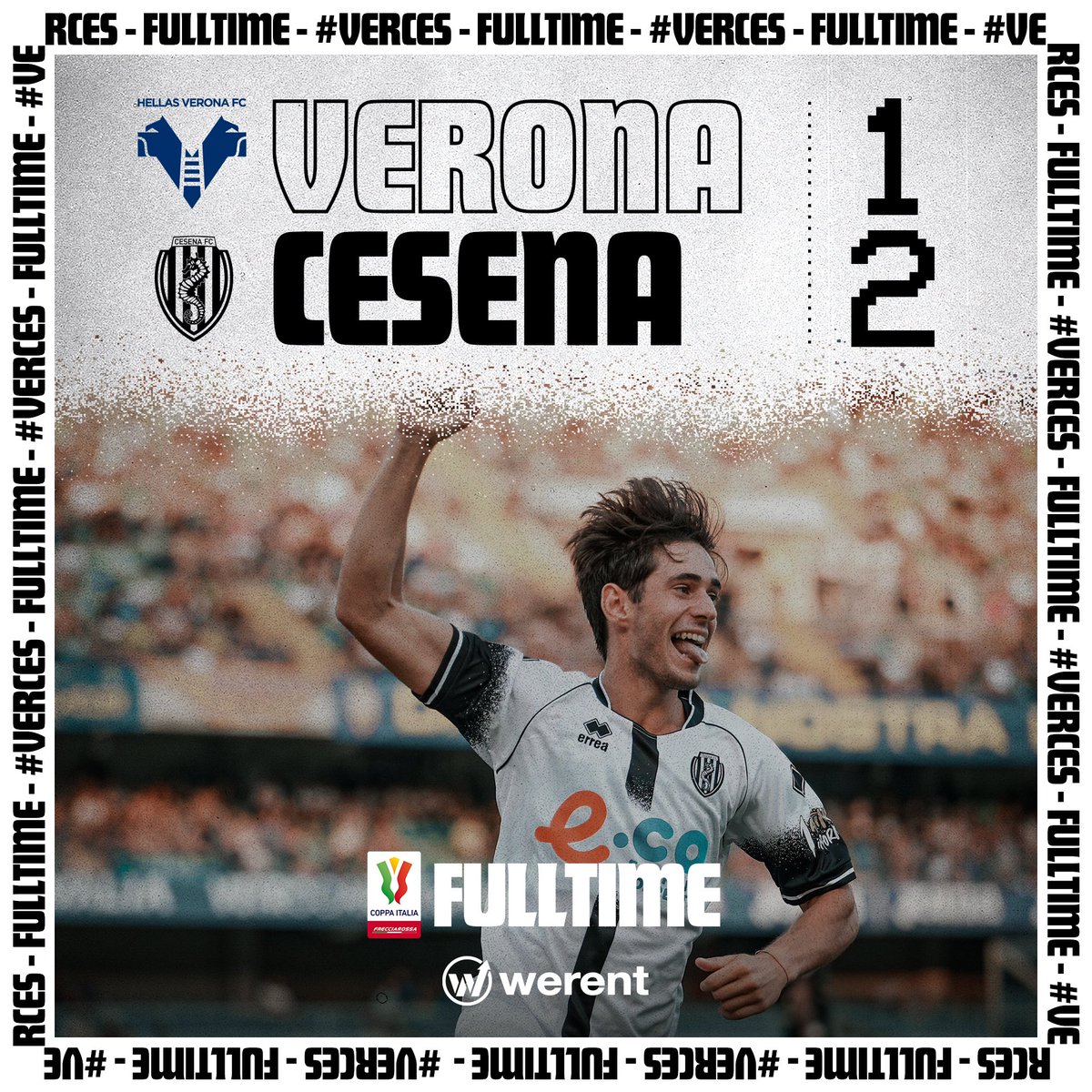 calciocesenafc's tweet photo. #FULLTIME ‼️ Al Bentegodi vinciamo noi, la nostra avventura in #CoppaItalia #Frecciarossa continua 🙌🏼🔥🏆
#DAIBURDEL

Offerto da Werent

#VERCES 1-2 https://t.co/wUL17e4Eh1