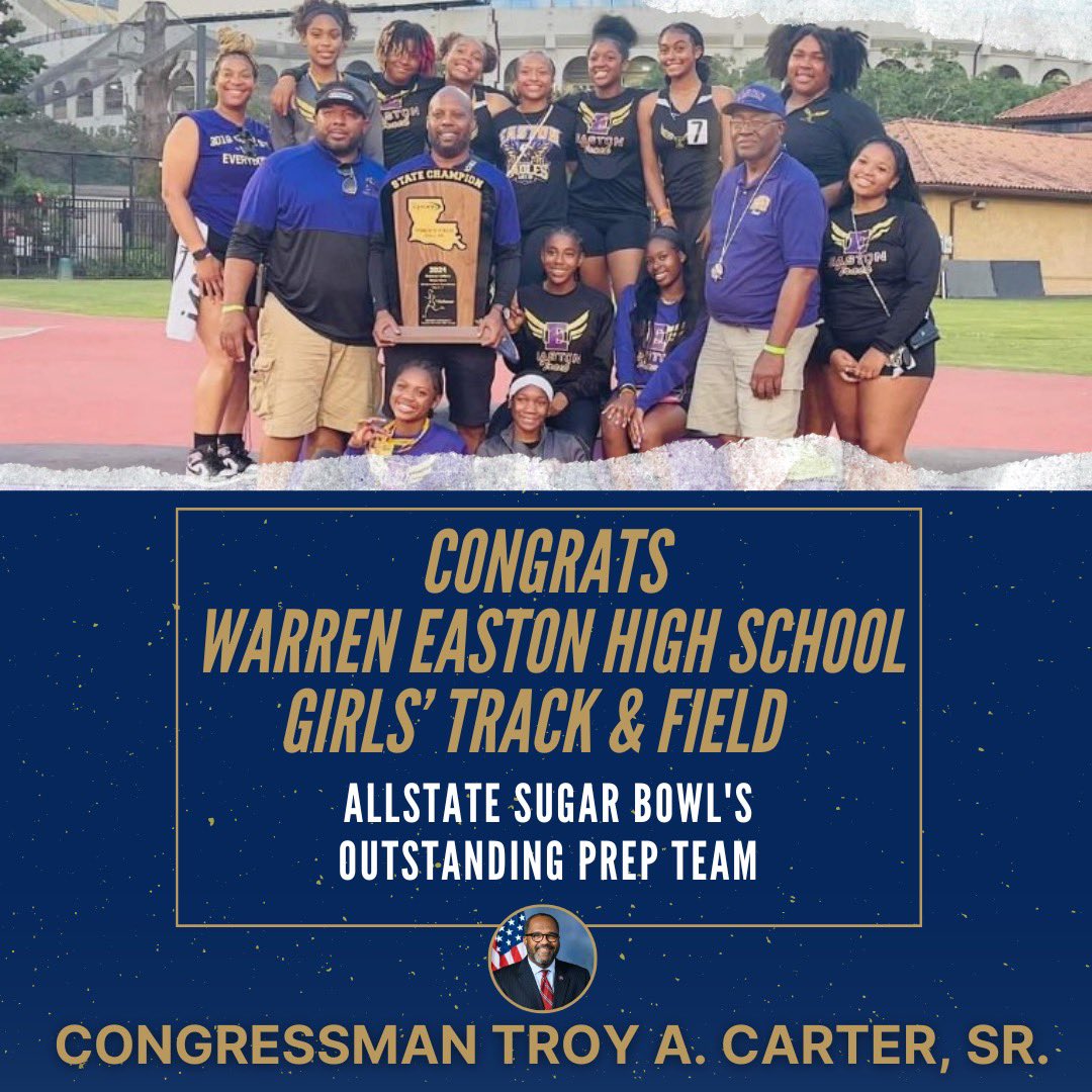 Congratulations to the <a href="/Easton_CHS/">Warren Easton</a> girls’ track &amp; field team on being selected as a <a href="/SugarBowlNola/">Allstate Sugar Bowl</a> Outstanding Prep Team from <a href="/CityOfNOLA/">The City Of New Orleans</a>! In May, this dedicated team won the <a href="/LHSAAsports/">LHSAA</a> Class 4A outdoor #StateChampionship, becoming the first New Orleans public school to achieve